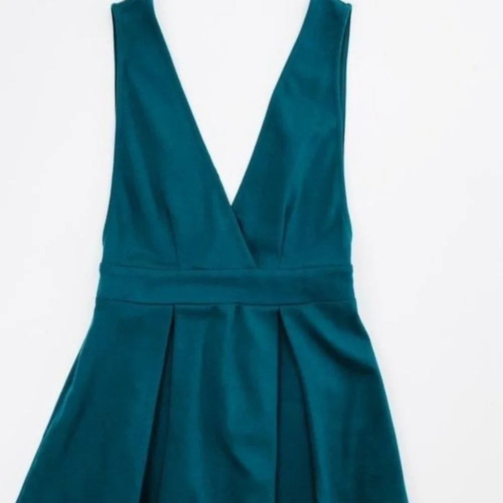 Forever‎ 21 Teal Blue Deep V-Neck Pleated Fit and Flare Mini Dress Womens Small